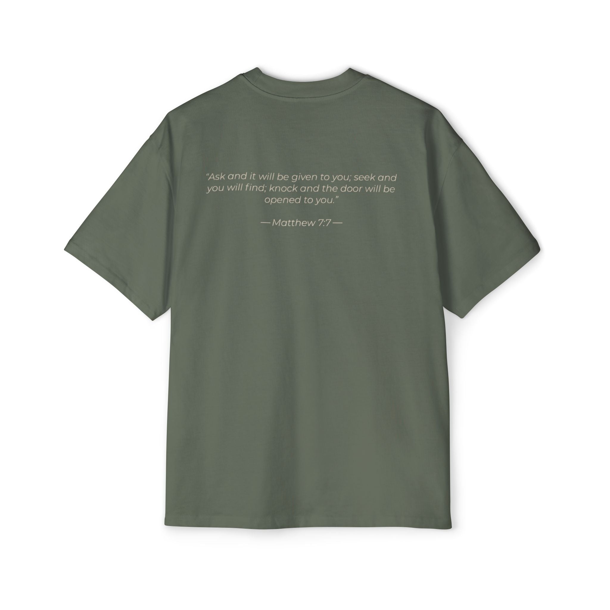 "Ask Seek Knock" Matthew 7:7 Oversized Heavyweight Tee